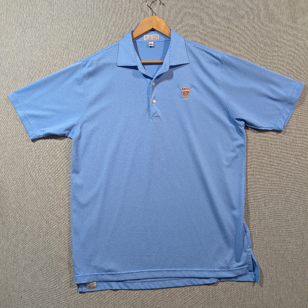 Peter Millar Summer Comfort Golf Polo Men's Large Blue ASGA 1935 Logo